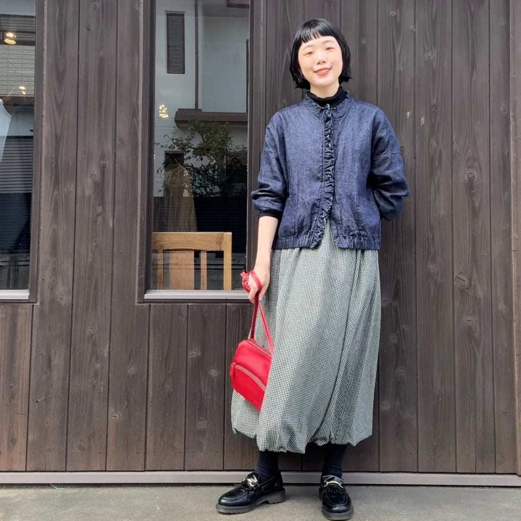 リネンデニムのフリルジャケット