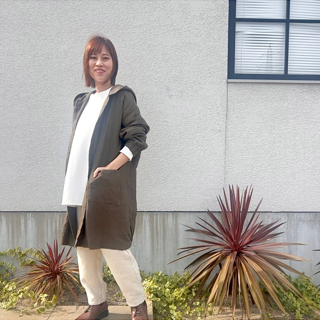 羽織でも使えるフードコクーンチュニック