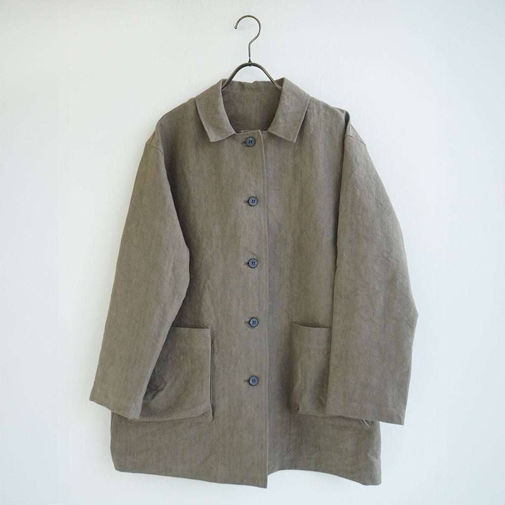 リネン和紙ステンカラーハーフコート
