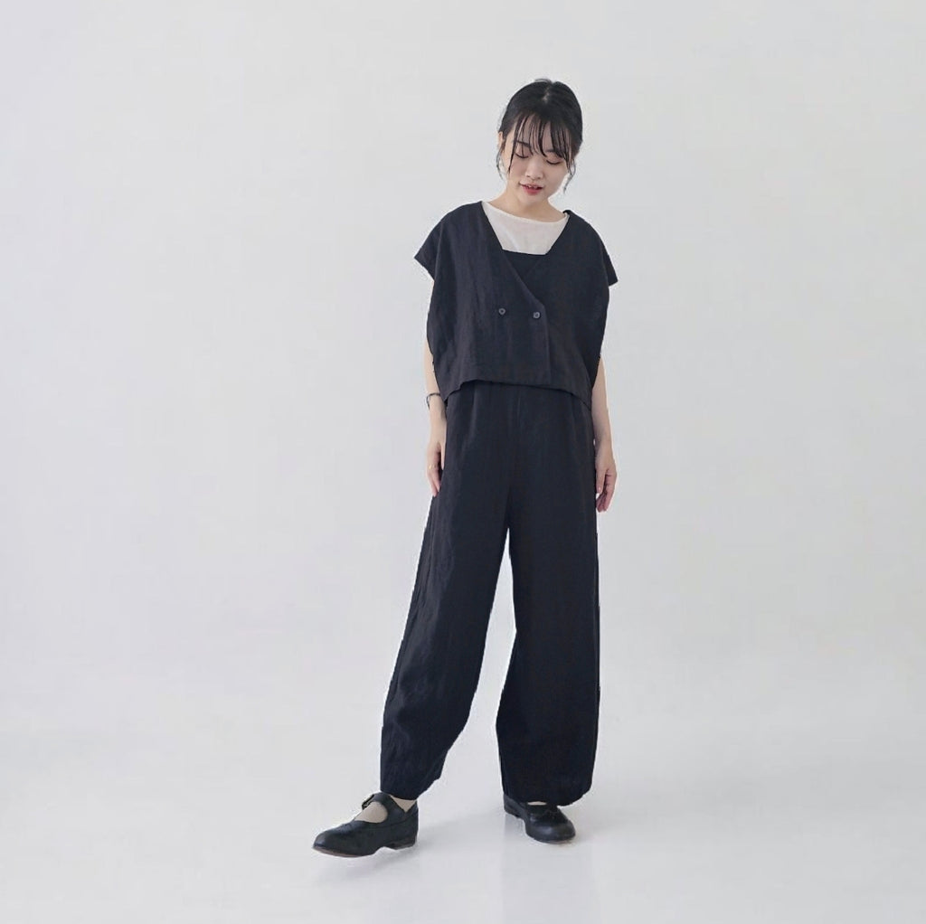 リネンサロペット ショートベスト