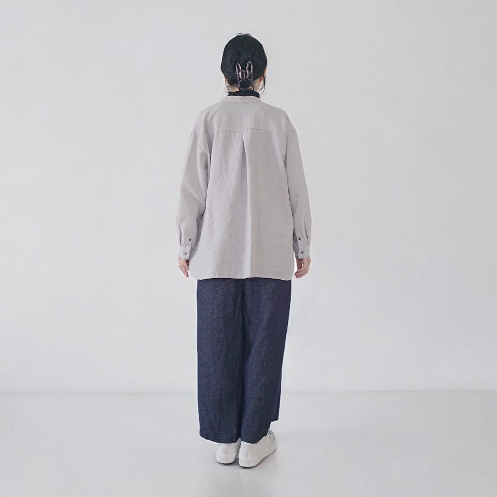 リネンポケットシャツ　リネンデニム　フリンジトリムパンツ