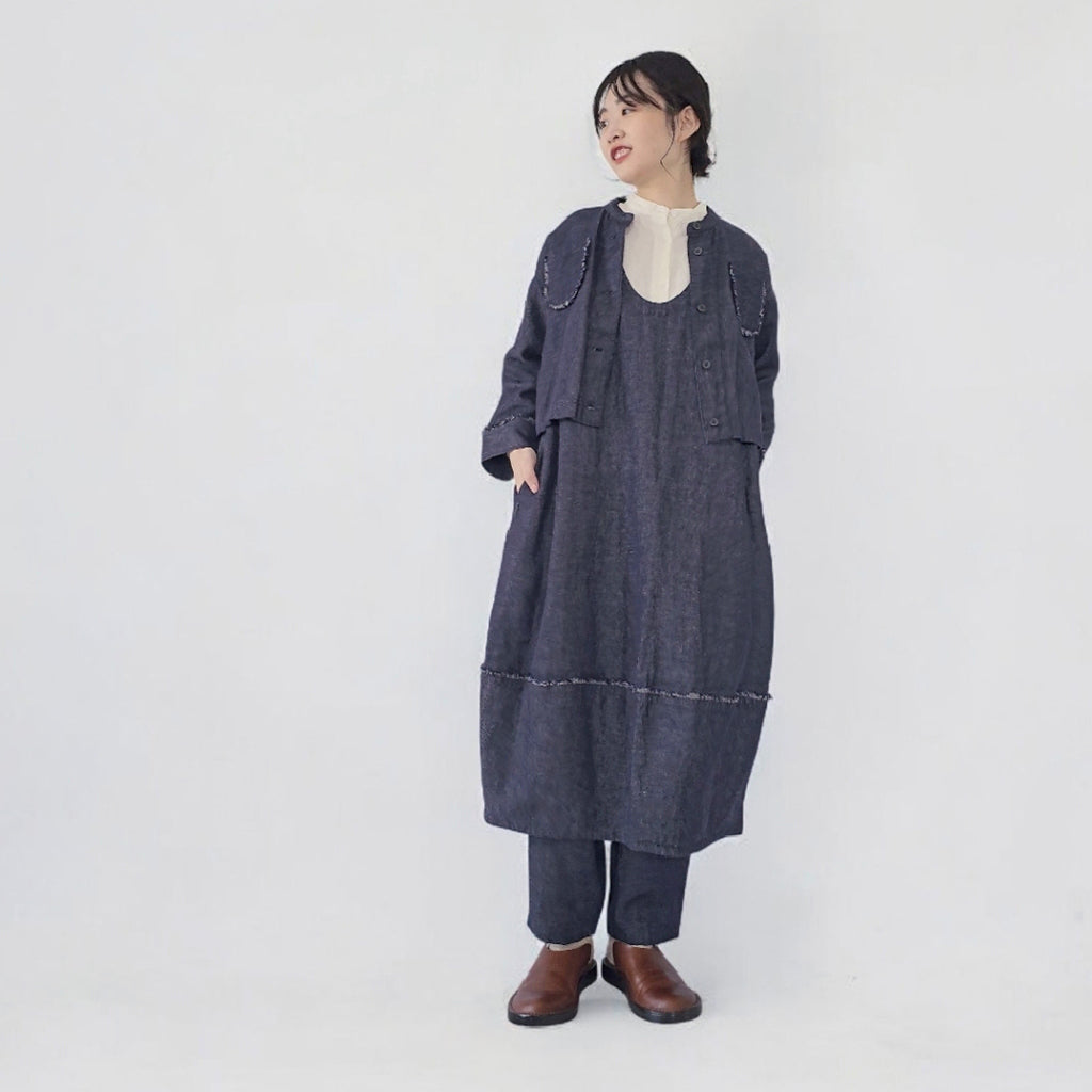 リネンデニム　フリンジショートジャケット