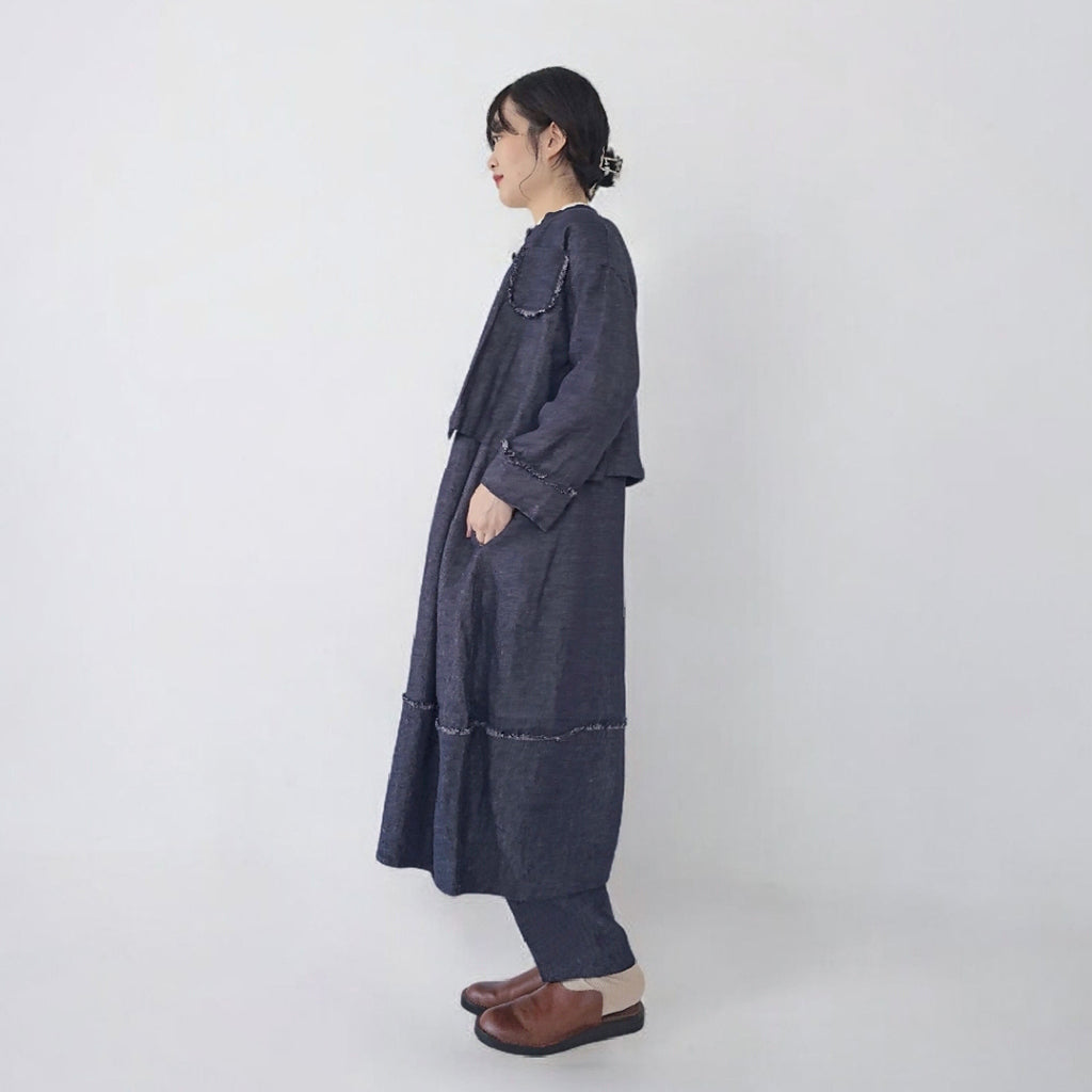 リネンデニム　フリンジショートジャケット