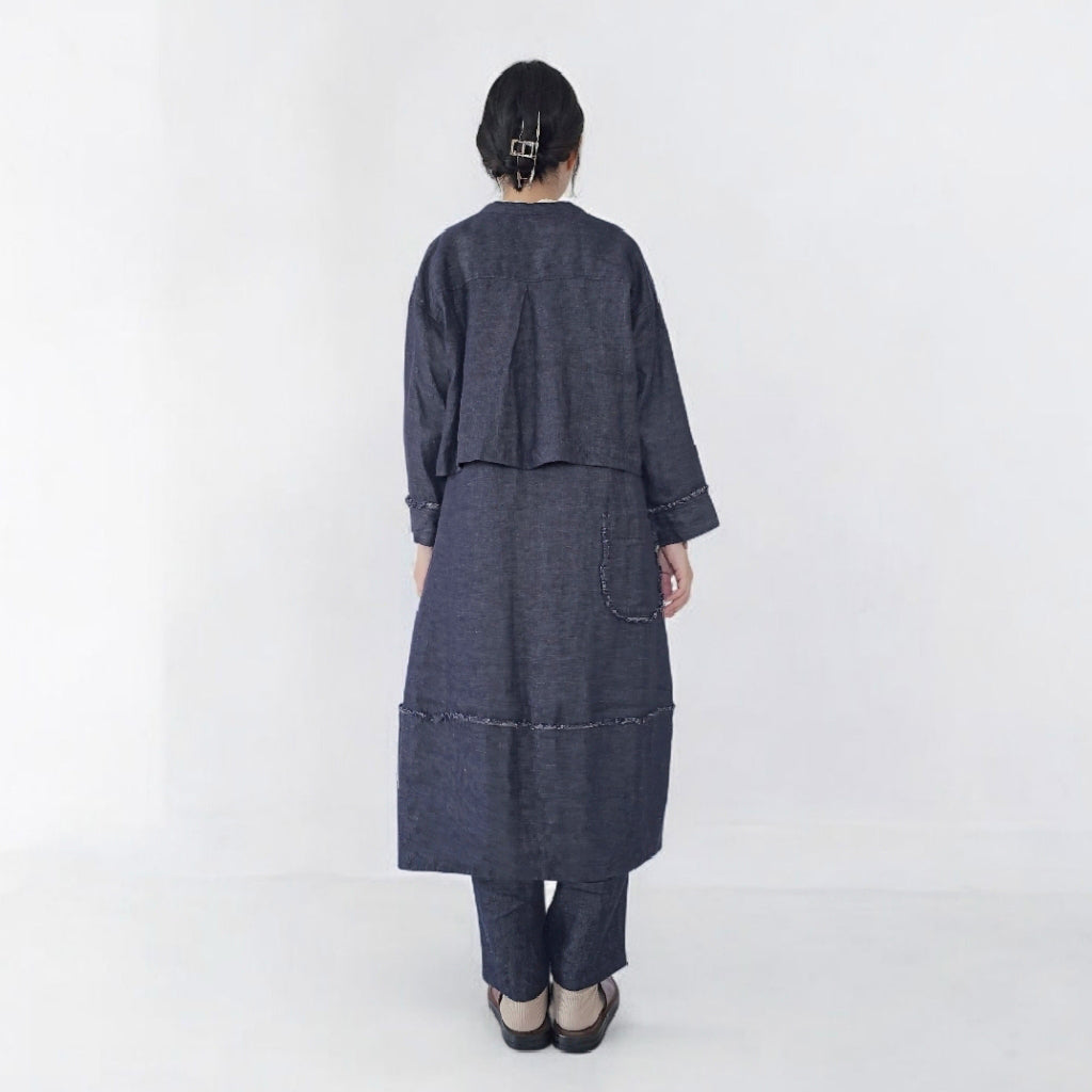 リネンデニム　フリンジショートジャケット