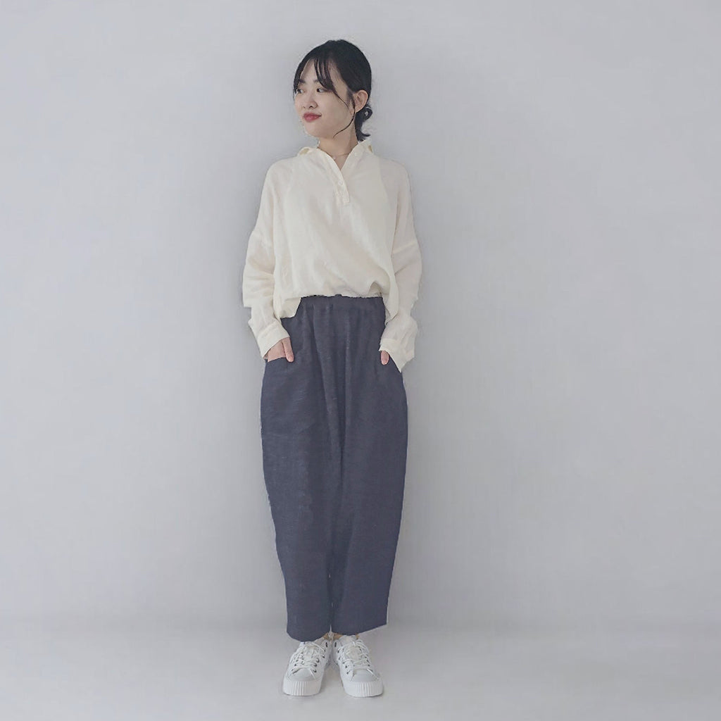 リネンデニム　アングルポケットパンツ　スキッパーブラウス