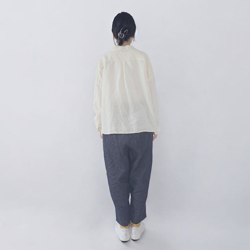 リネンデニム　アングルポケットパンツ　スキッパーブラウス