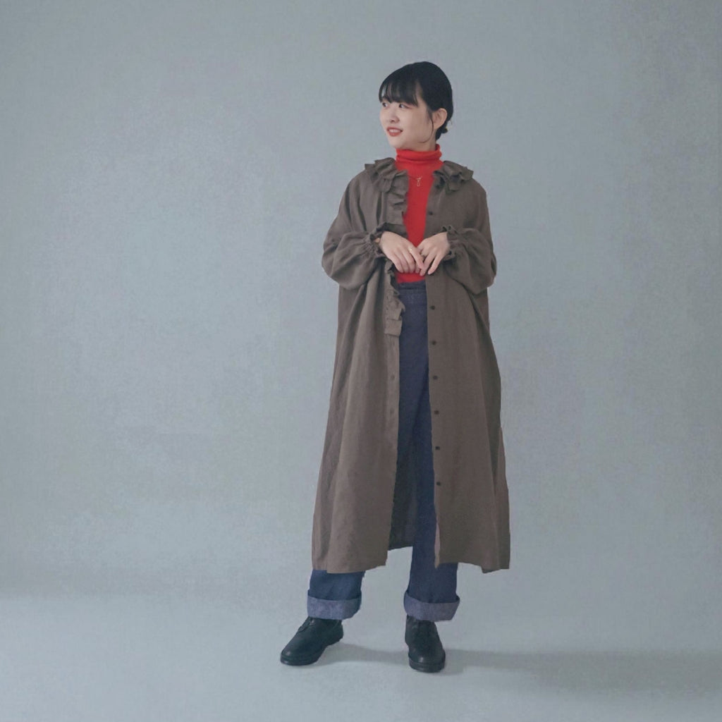 リネン　ダブルフリルワンピース