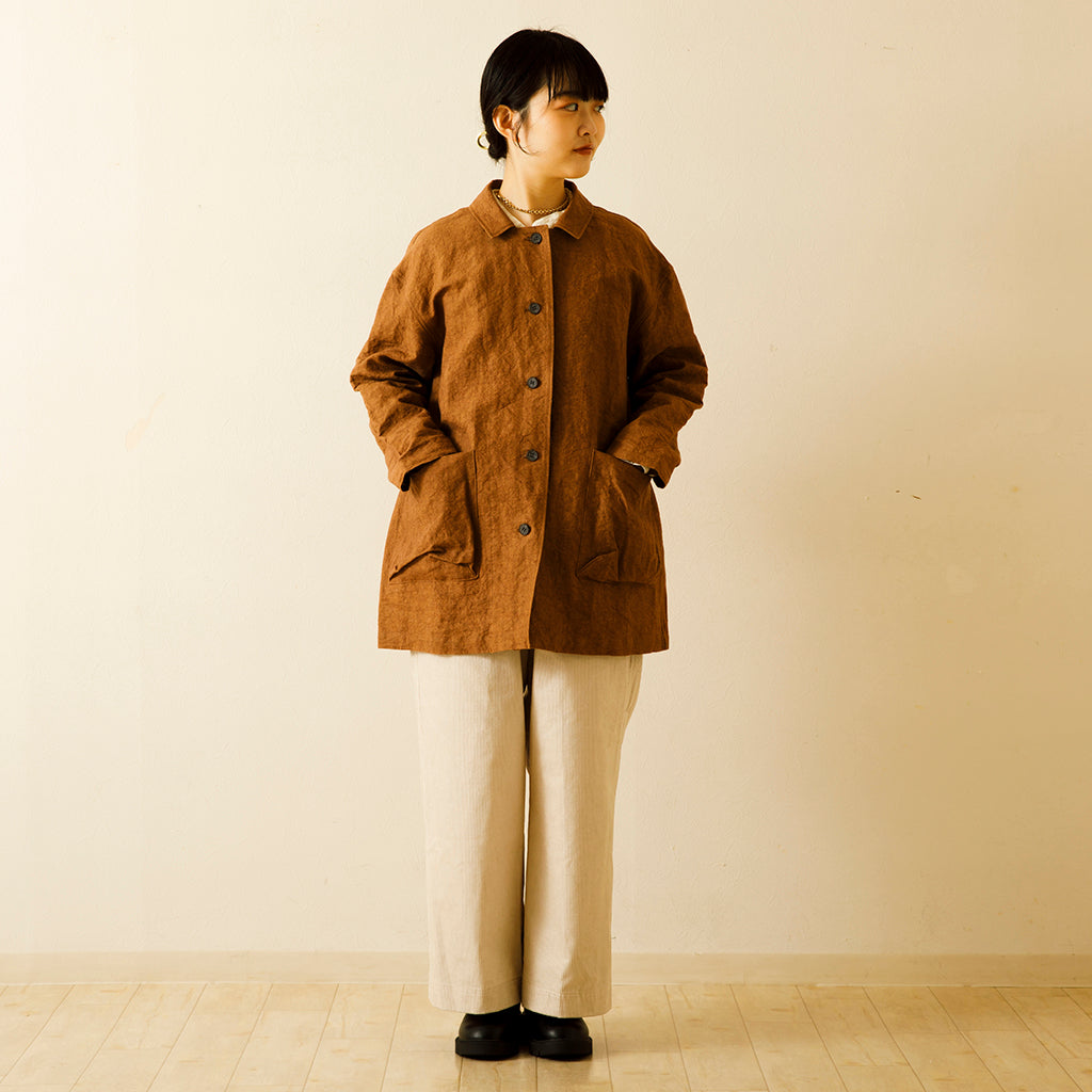 リネン和紙ステンカラーハーフコート