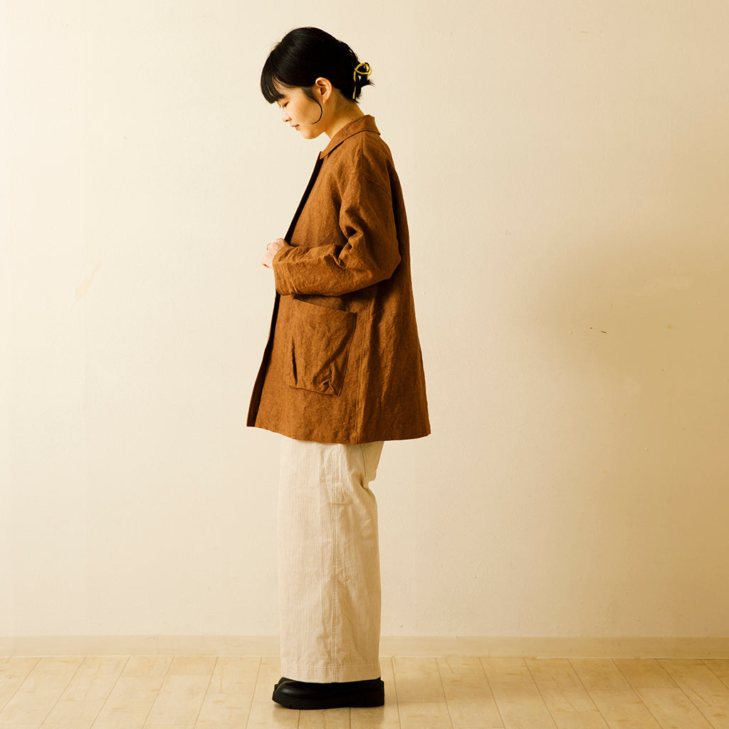 リネン和紙ステンカラーハーフコート