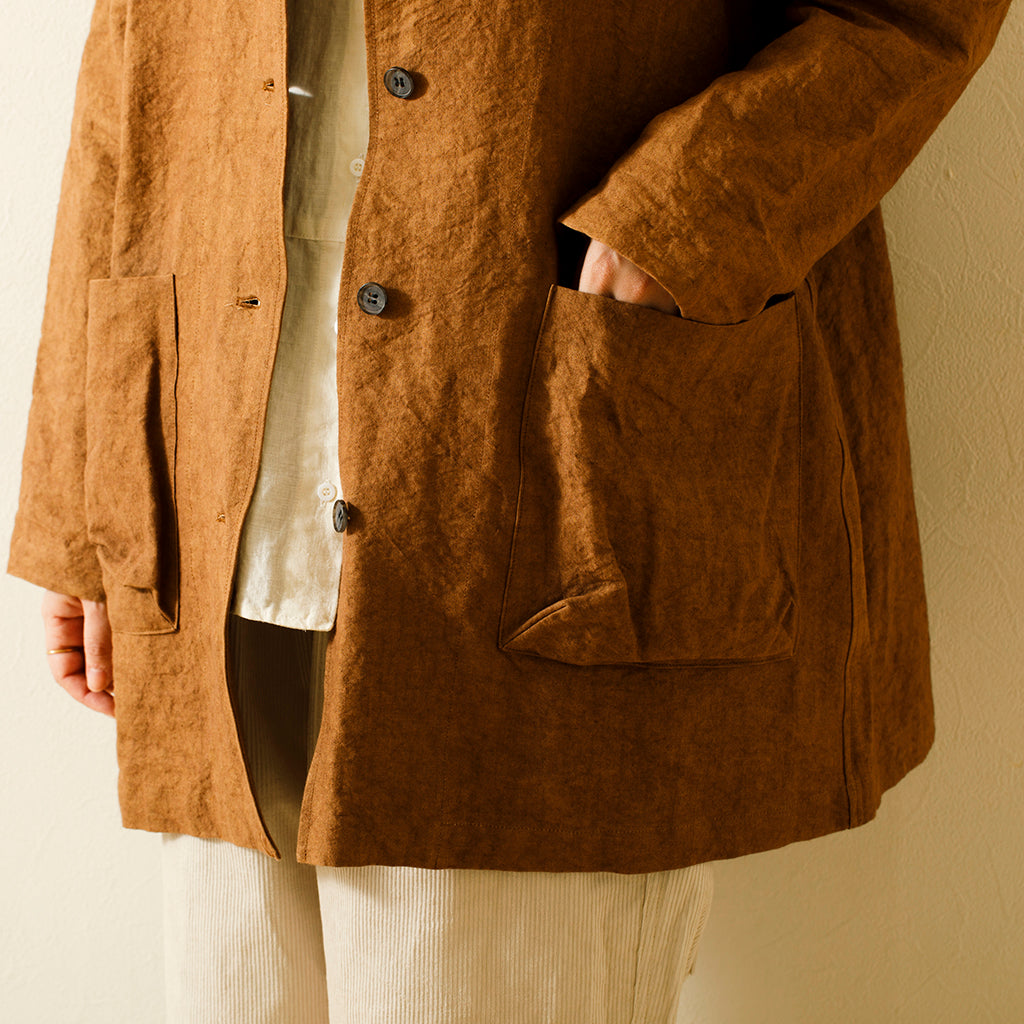 リネン和紙ステンカラーハーフコート