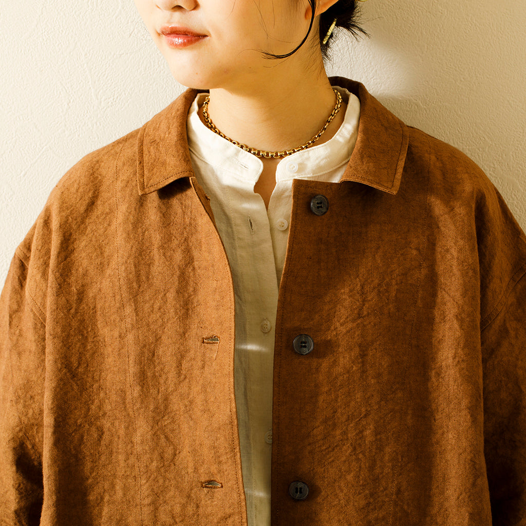 リネン和紙ステンカラーハーフコート