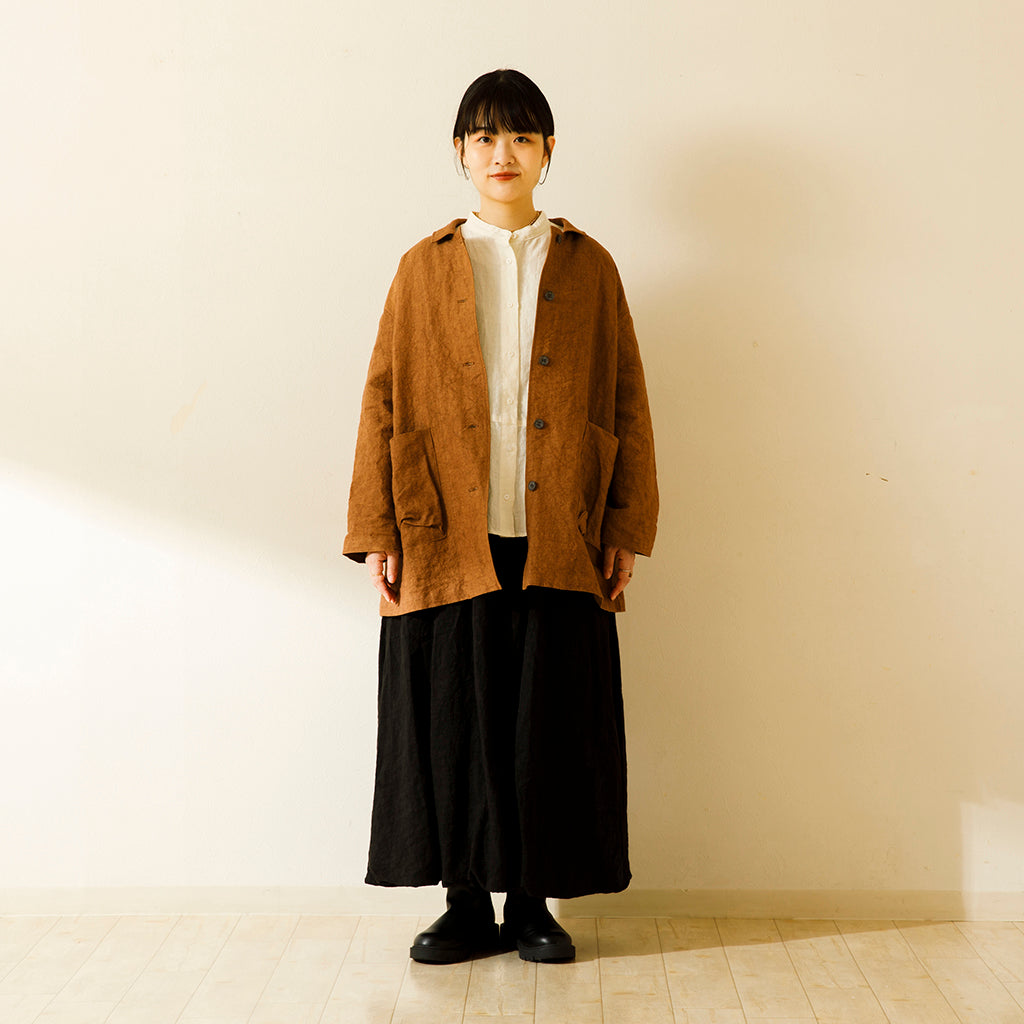 リネン和紙ステンカラーハーフコート